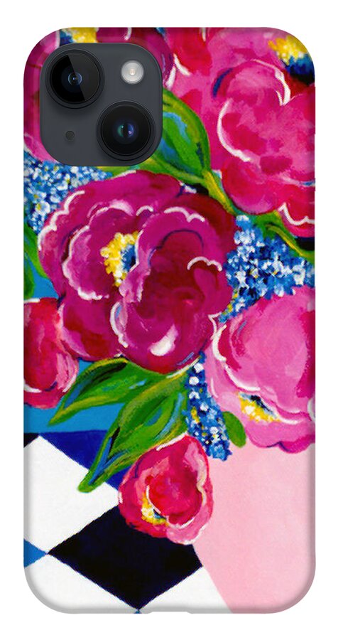 Floral iPhone 14 Case featuring the painting Pale Pink Vase by Beth Ann Scott