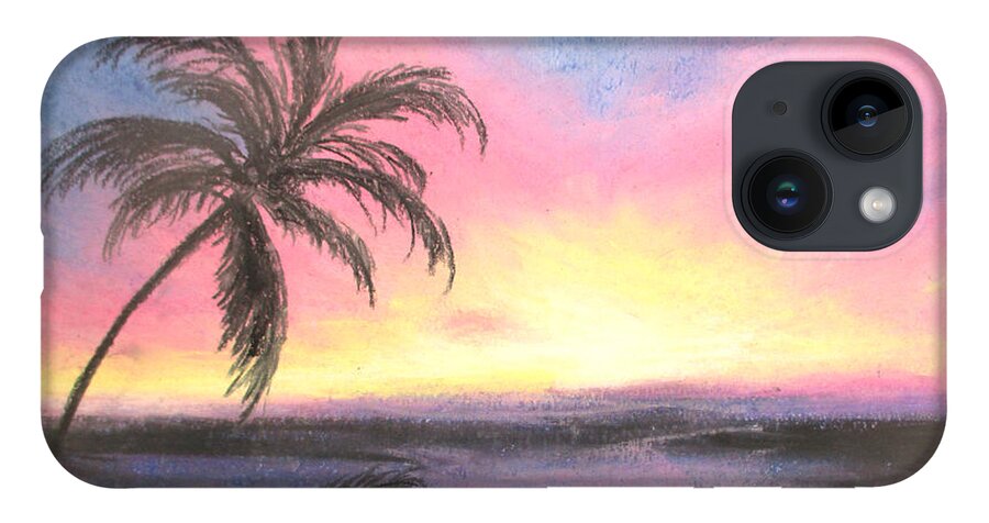 Palm Sunset iPhone 14 Case featuring the painting Palm Set by Jen Shearer