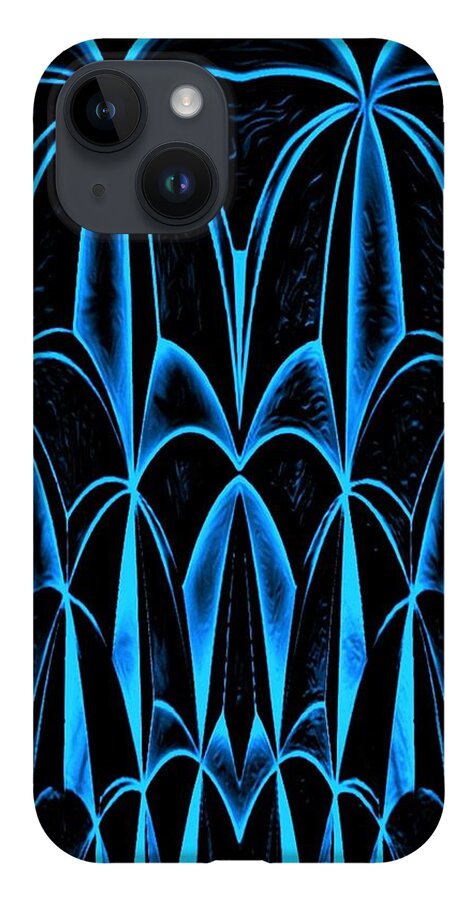 Digital iPhone 14 Case featuring the digital art Palm Trees Blue by Ronald Mills