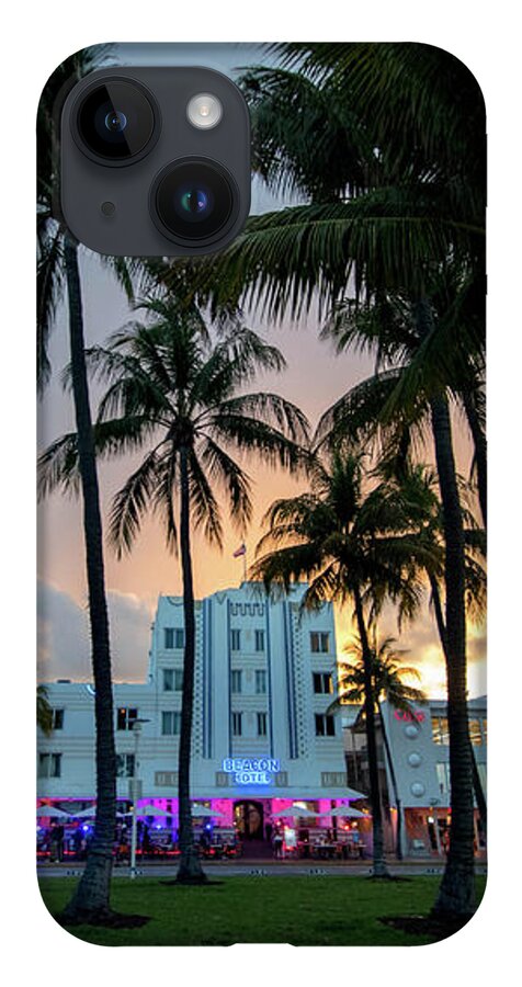 Palm iPhone Case featuring the photograph Palm Trees on Ocean Drive South Beach Miami at Night by Beachtown Views