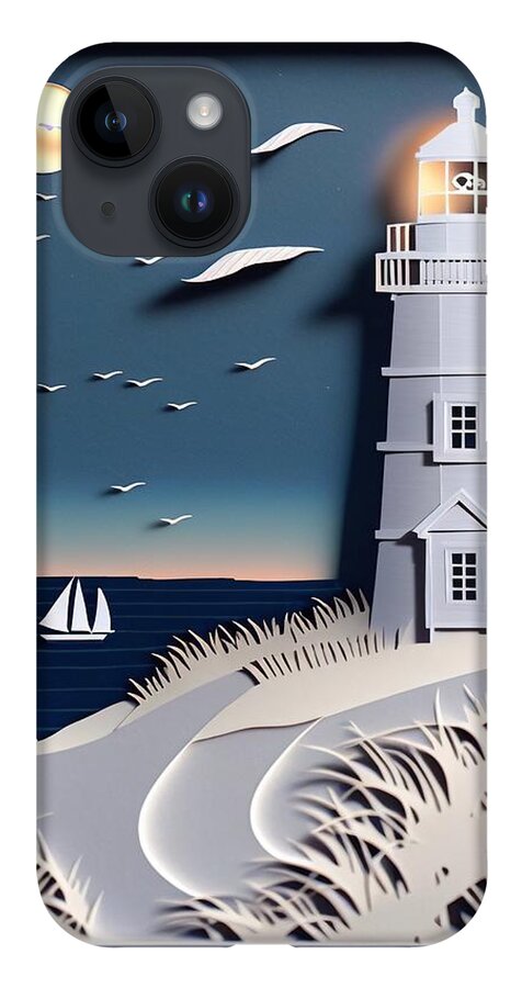 Nantucket iPhone 14 Case featuring the digital art Paper Lighthouse by Nickleen Mosher