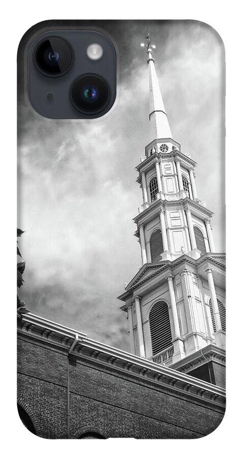 Boston iPhone 14 Case featuring the photograph Park Street Church Steeple Boston Massachusetts Black and White by Carol Japp