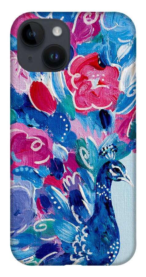 Peacock iPhone 14 Case featuring the painting Party Animal by Beth Ann Scott