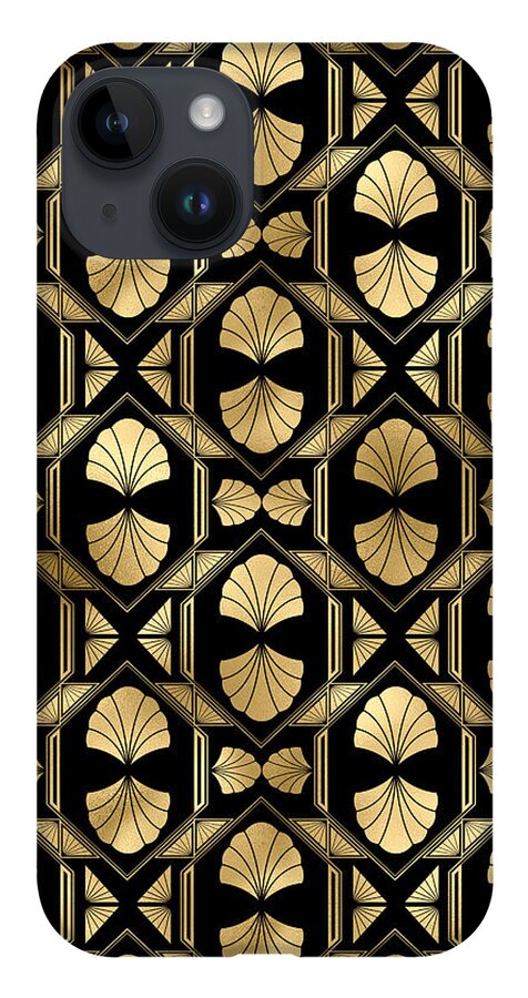 Art iPhone 14 Case featuring the digital art Pastrana - Gold Black Art Deco Seamless Pattern by Sambel Pedes