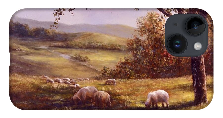 Country Landscape iPhone Case featuring the painting Peaceful Pasture by Lynne Pittard