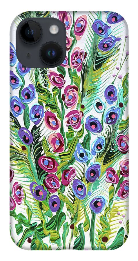 Fluid Acrylic Painting iPhone 14 Case featuring the painting Peacock Garden by Jane Crabtree