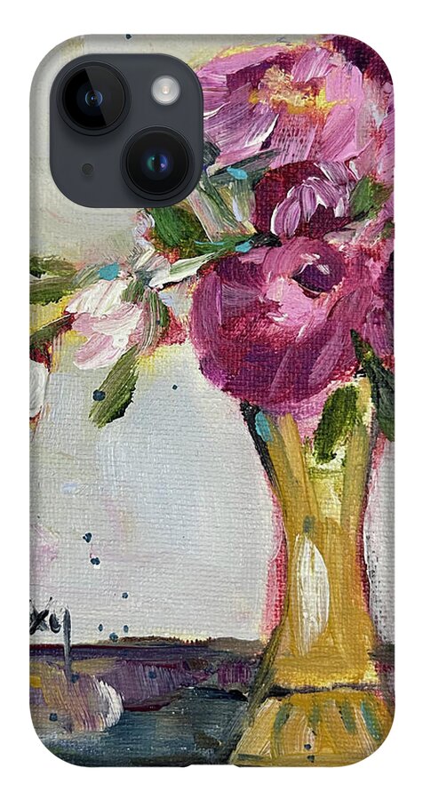 Peonies iPhone Case featuring the painting Peonies in a Yellow Vase by Roxy Rich