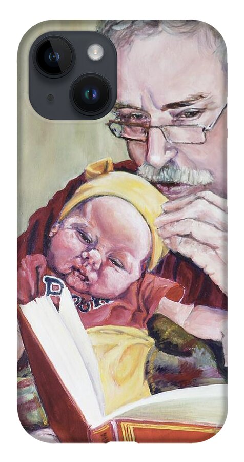 Grandfather iPhone Case featuring the painting Pepere reads Pooh by Merana Cadorette