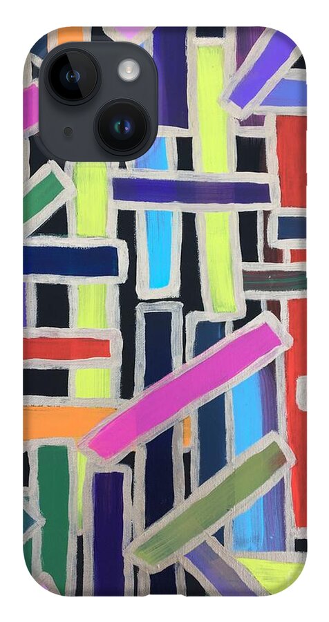 Acrylic Abstract Colors Bold Painting Underground iPhone 14 Case featuring the painting Pick Up Sticks by Debora Sanders