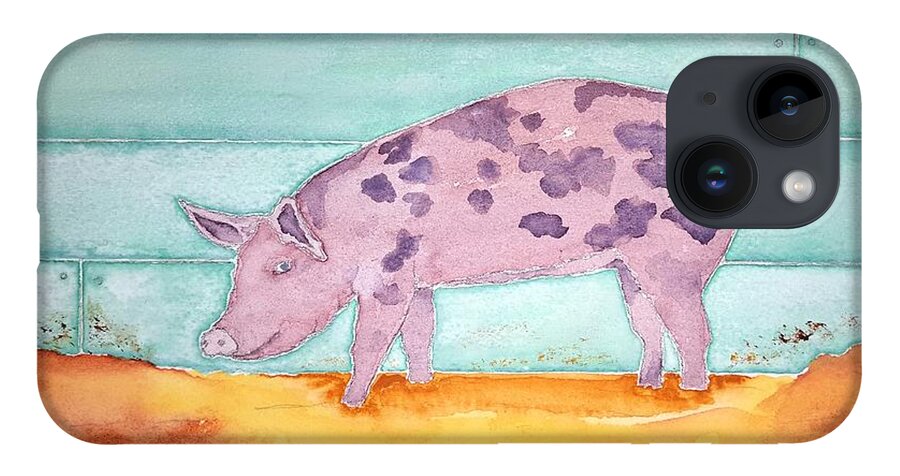 Watercolor iPhone 14 Case featuring the painting Pig of Lore by John Klobucher