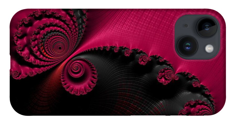 Geometric Fractal iPhone 14 Case featuring the digital art Pink and Black Fractal by Bonnie Bruno