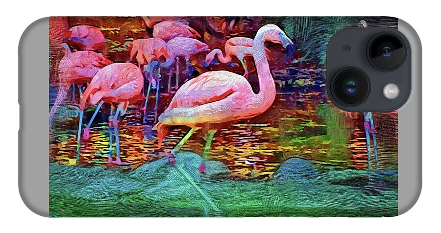 Flamingo iPhone 14 Case featuring the digital art Pink Flamingos by Kirt Tisdale