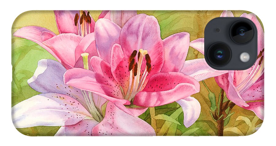 Pink iPhone 14 Case featuring the painting Pink Lilies by Espero Art