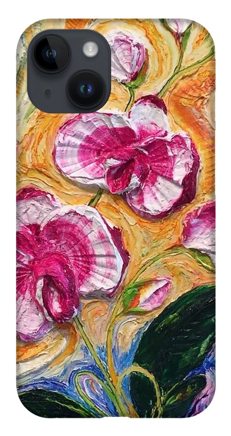 Pink iPhone 14 Case featuring the painting Pink Orchid by Paris Wyatt Llanso