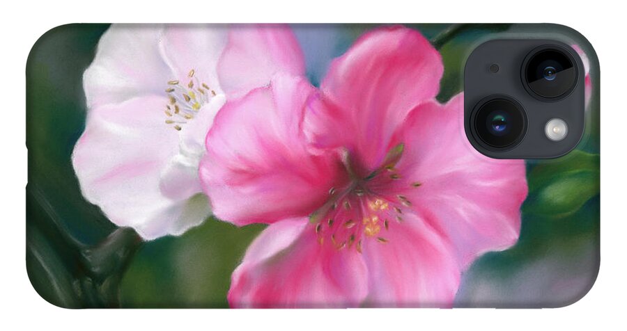 Botanical iPhone 14 Case featuring the painting Pink Quince Flowers and Bud by MM Anderson