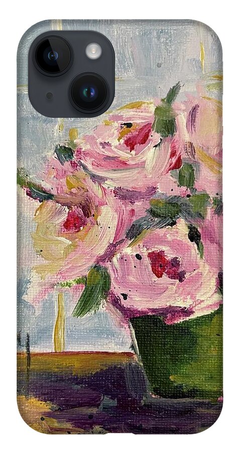 Pink Roses iPhone 14 Case featuring the painting Pink Roses by the Window by Roxy Rich