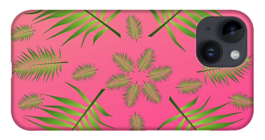Palm iPhone 14 Case featuring the digital art Plethora of Palm Leaves 11 on a Magenta Gradient Background by Ali Baucom