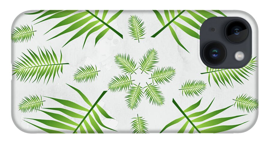 Palm iPhone 14 Case featuring the digital art Plethora of Palm Leaves 21 on a White Textured Background by Ali Baucom