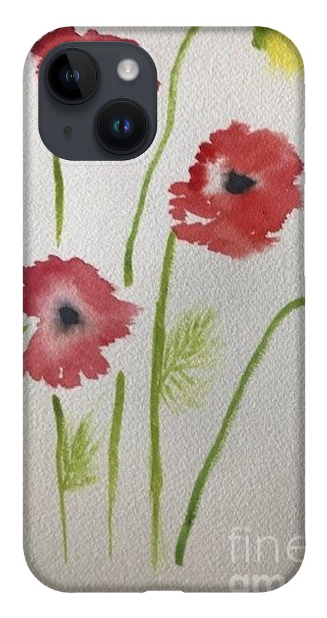 Three Red Poppies iPhone 14 Case featuring the painting Poppies by Nina Jatania