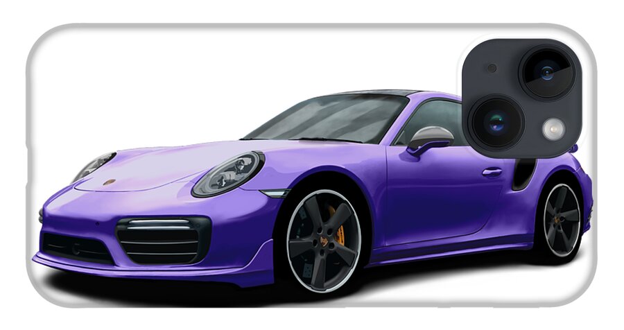 Hand Drawn iPhone 14 Case featuring the digital art Porsche 911 991 Turbo S Digitally Drawn - Purple by Moospeed Art