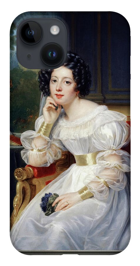 Portrait Of A Young Lady iPhone Case featuring the painting Portrait Of A Young Lady by Louis Hersent Fine Art Old Masters Reproduction by Rolando Burbon