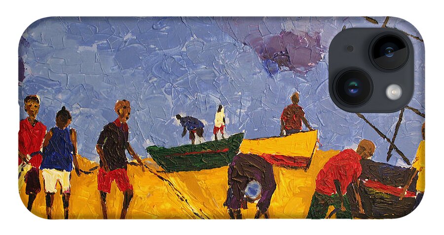 African Art iPhone 14 Case featuring the painting Preparing For The Catch by Tarizai Munsvhenga
