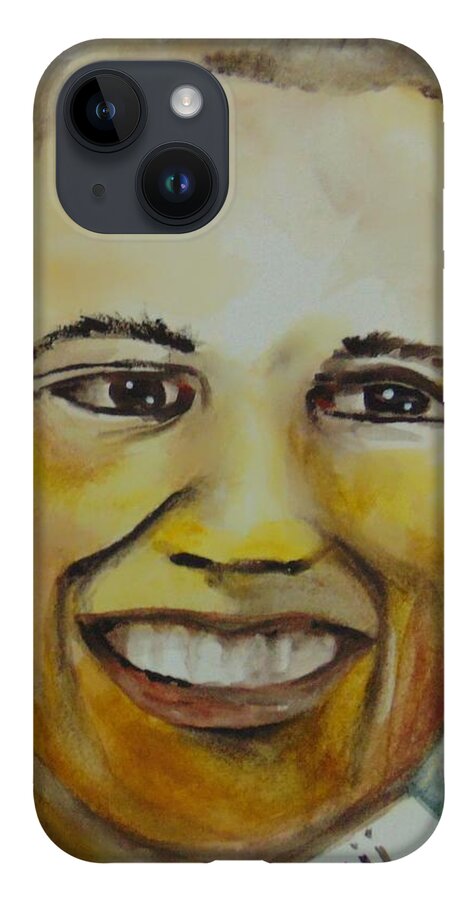 Politics iPhone 14 Case featuring the painting President Barack Obama by Saundra Johnson
