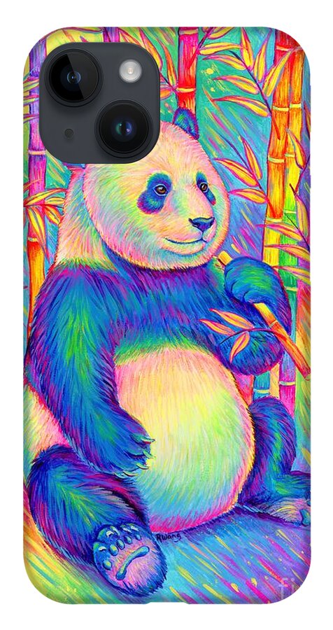 Panda iPhone 14 Case featuring the painting Psychedelic Rainbow Panda by Rebecca Wang