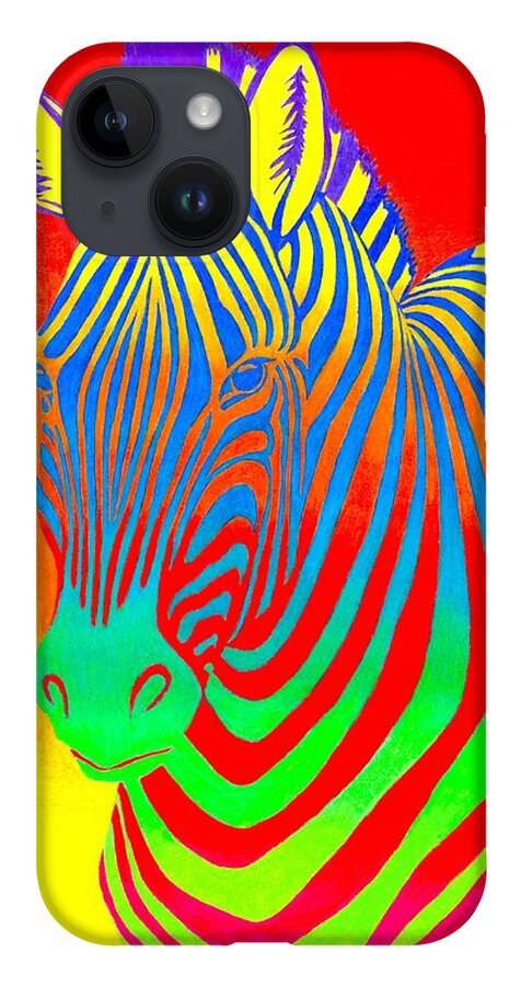 Zebra iPhone Case featuring the drawing Psychedelic Rainbow Zebra by Rebecca Wang