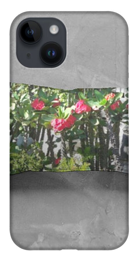  iPhone 14 Case featuring the mixed media Puerto Rico Flowers Pillow by Nancy Graham