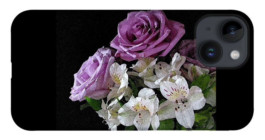 Flower iPhone 14 Case featuring the photograph Purple and White Bouquet on Black Background by Corinne Carroll
