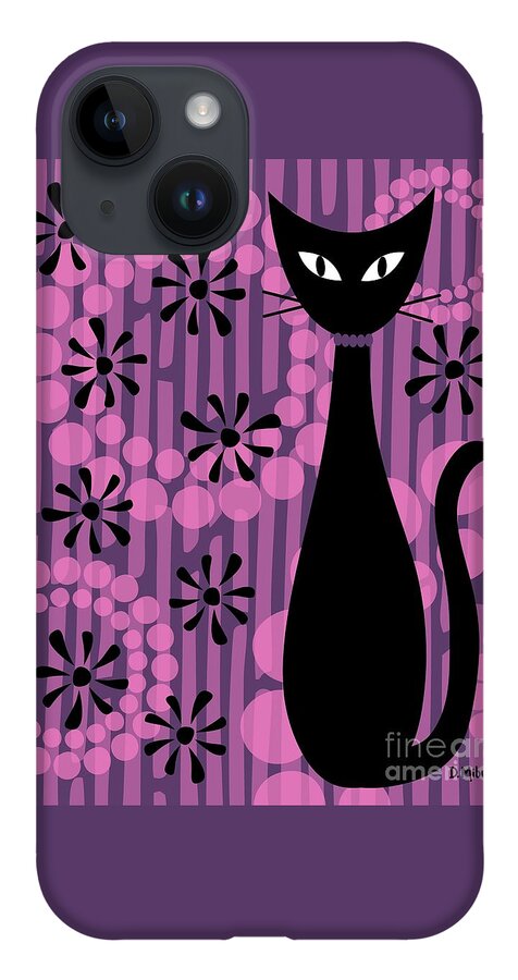 Abstract Cat iPhone 14 Case featuring the digital art Purple Pink Mod Cat by Donna Mibus