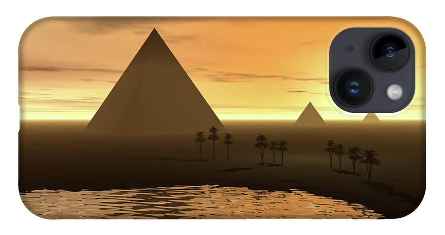Mirage iPhone 14 Case featuring the digital art Pyramids by Phil Perkins