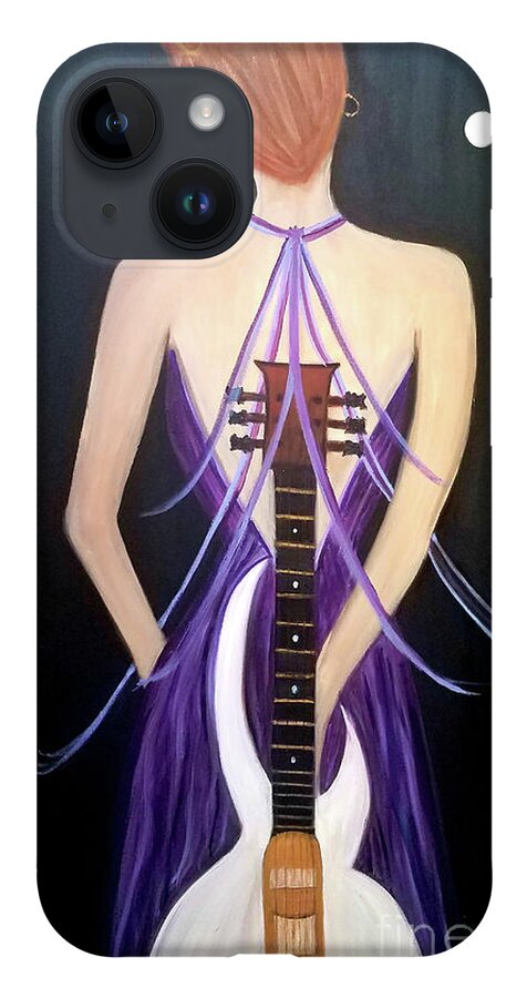 Guitar iPhone 14 Case featuring the painting Quiet Before The Storm by Artist Linda Marie