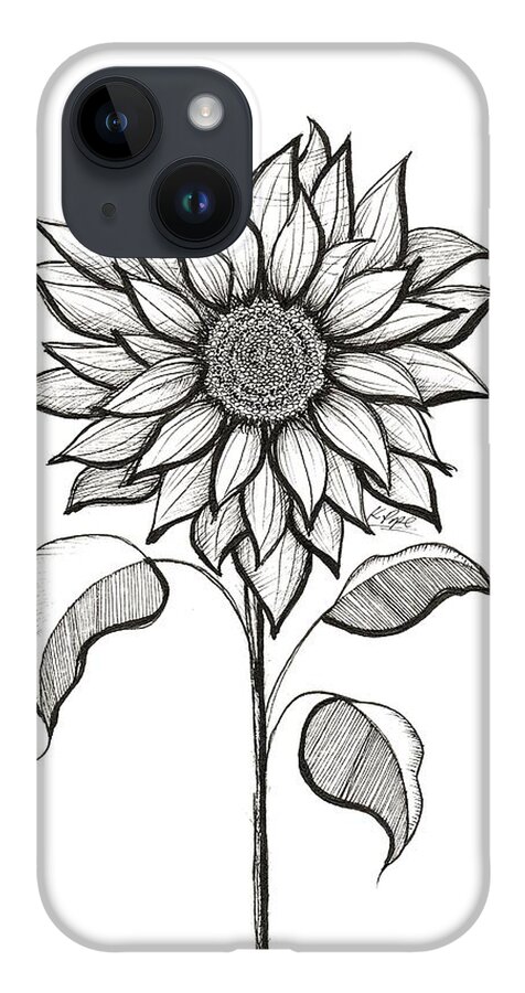 #bloom #flower #sun #sunflower #blackandwhite #drawing #ink #b&w #kpope iPhone Case featuring the drawing Radiant Bloom Sunflower in Ink by Kenneth Pope