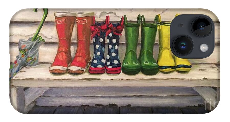 Paintings iPhone 14 Case featuring the painting Rain Boots by Sherrell Rodgers