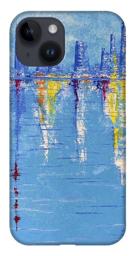 Abstract iPhone 14 Case featuring the painting Rainbow City by Tes Scholtz