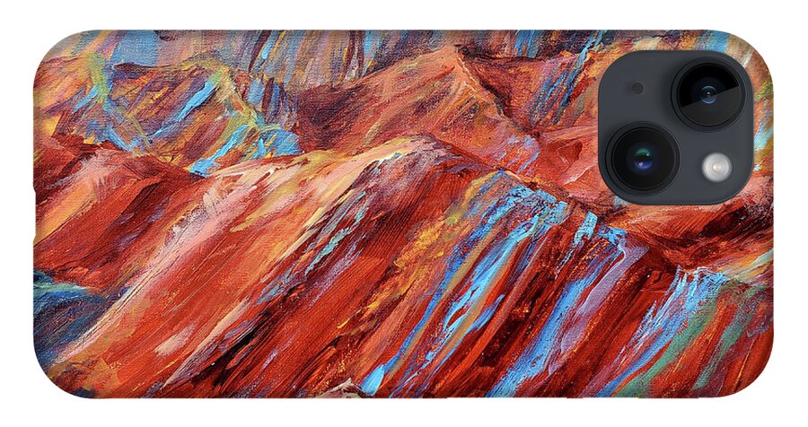 Zhangye Danxia Geological Park iPhone 14 Case featuring the painting Rainbow Mountains by Zan Savage