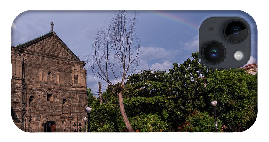 Rainbow iPhone 14 Case featuring the photograph Rainbow over Malate Church by Arj Munoz