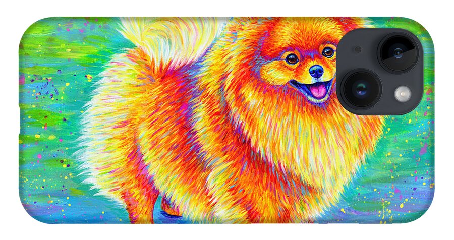 Pomeranian iPhone 14 Case featuring the painting Rainbow Pomeranian by Rebecca Wang