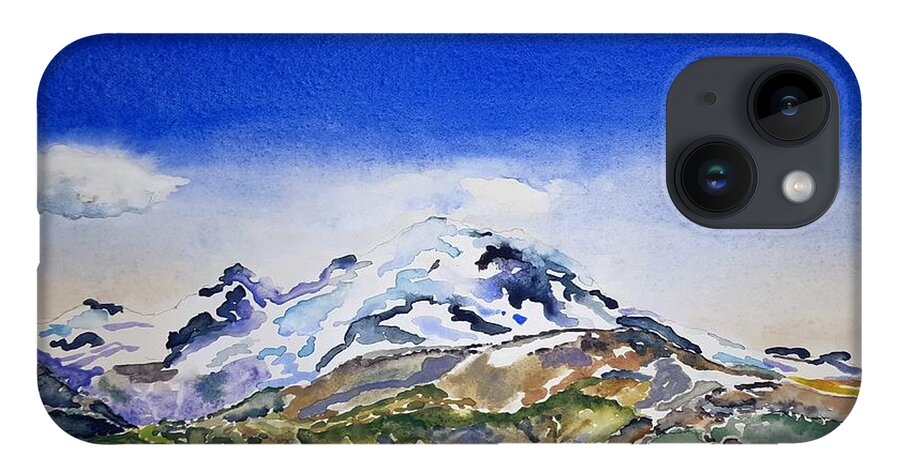 Watercolor iPhone 14 Case featuring the painting Rainier Panorama by John Klobucher