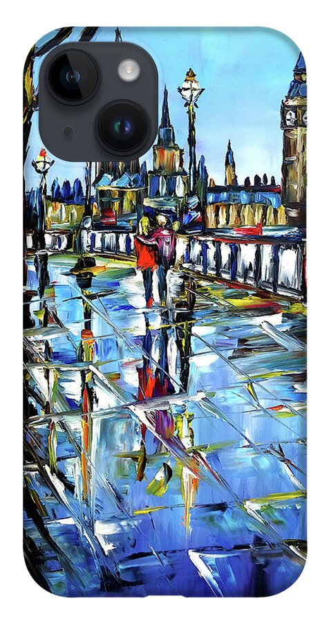 London In Autumn iPhone 14 Case featuring the painting Rainy Autumn Day In London by Mirek Kuzniar