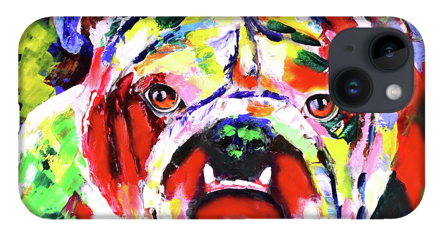 Bulldog iPhone 14 Case featuring the painting Red and Black Bulldog by Karl Wagner