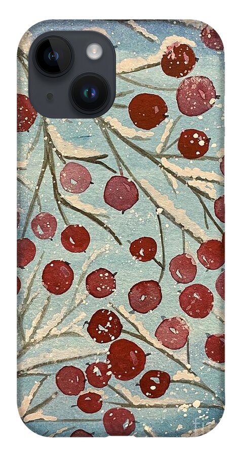 Red Berries iPhone Case featuring the painting Red Berries in Snow by Lisa Neuman