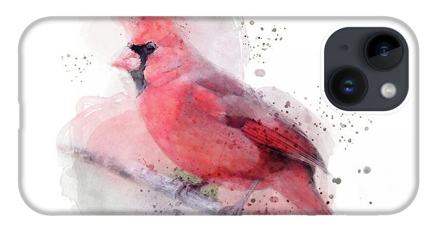 Red Cardinal iPhone 14 Case featuring the digital art Red Cardinal Watercolor by Jayne Carney