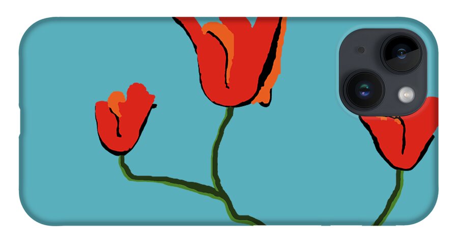 Abstract In The Living Room iPhone 14 Case featuring the digital art Red Flowers by David Bridburg