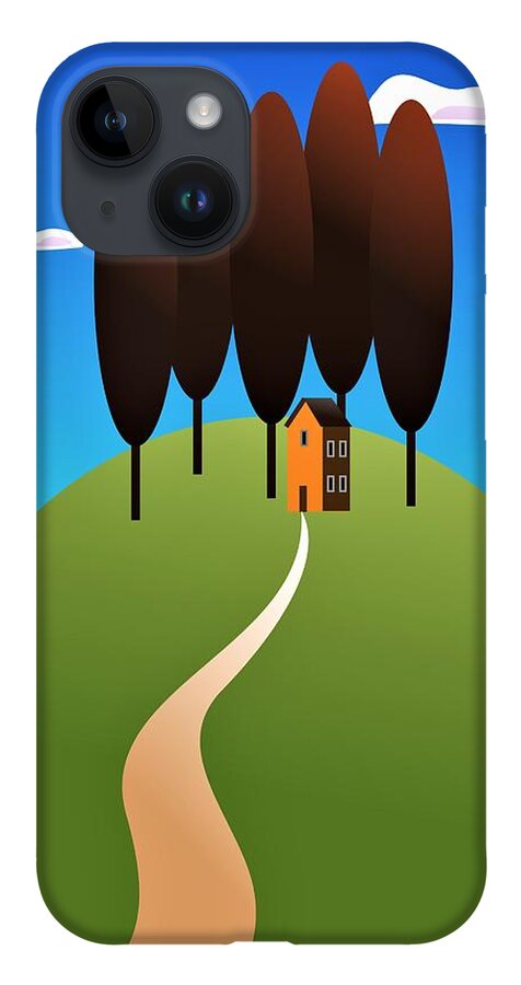 Landscape iPhone 14 Case featuring the digital art Red Tree Hill by Fatline Graphic Art