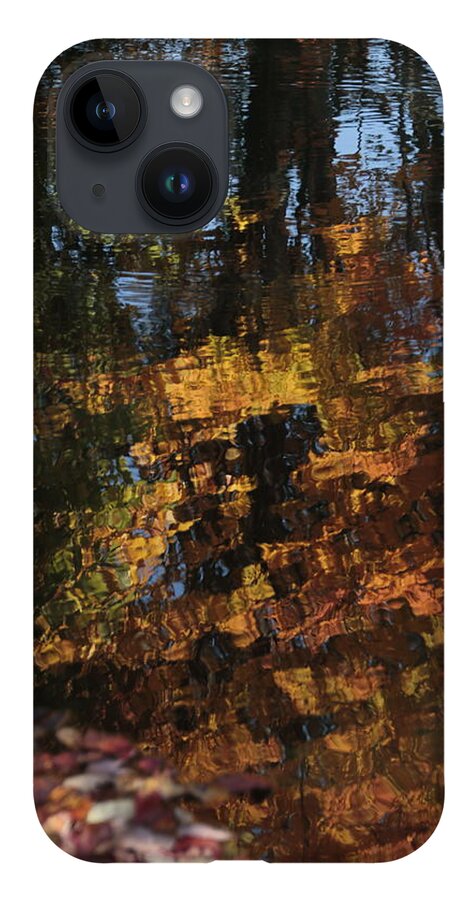 Reflection iPhone 14 Case featuring the photograph Reflection of Autumn Trees in Water by Valerie Collins