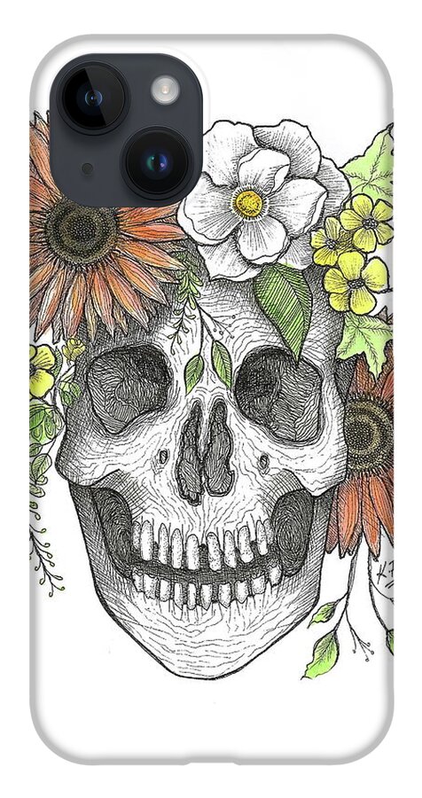 Skull iPhone Case featuring the painting Regal Blossoms Crowned Skull FALL COLORS by Kenneth Pope