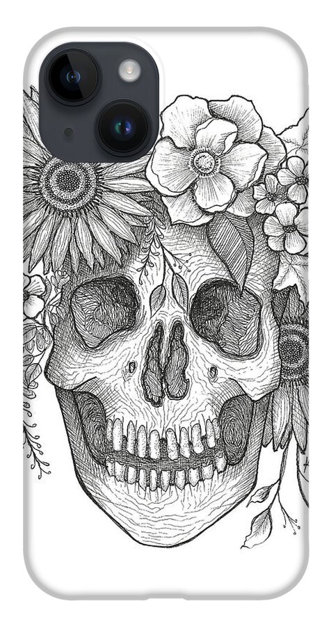 Skull iPhone Case featuring the painting Regal Blossoms Crowned Skull by Kenneth Pope